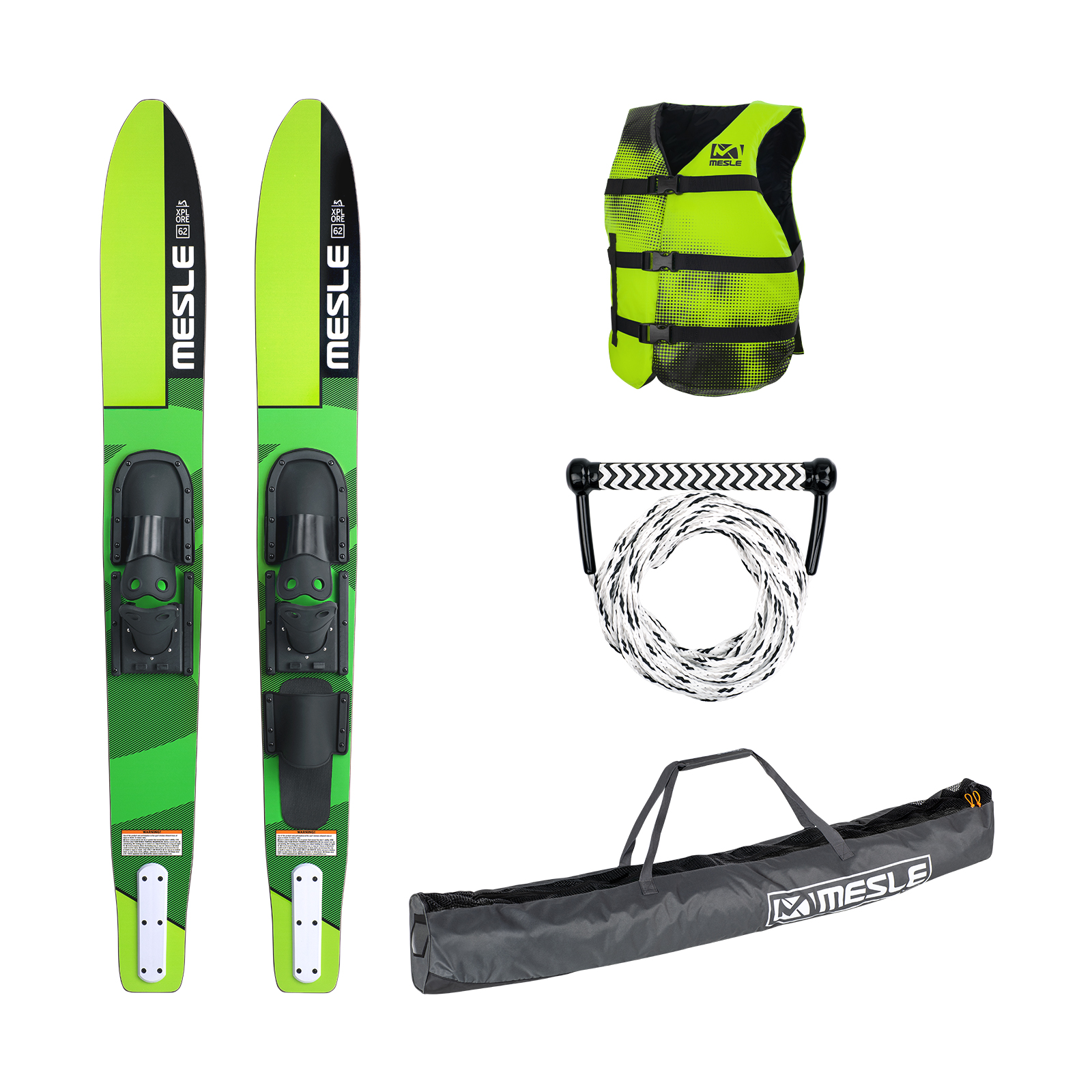 MESLE Wasserski Set XPlore 157 cm mit Weste, Leine & Tasche, Anfänger Ausrüstung