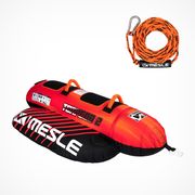 MESLE Tube Torpedo in red-orange for 2 persons with tow rope, shape of an inflatable towable banana-boat, for children and adults