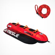 MESLE Tube Torpedo in red-orange for 3 persons with tow rope, shape of an inflatable towable banana-boat, for children and adults