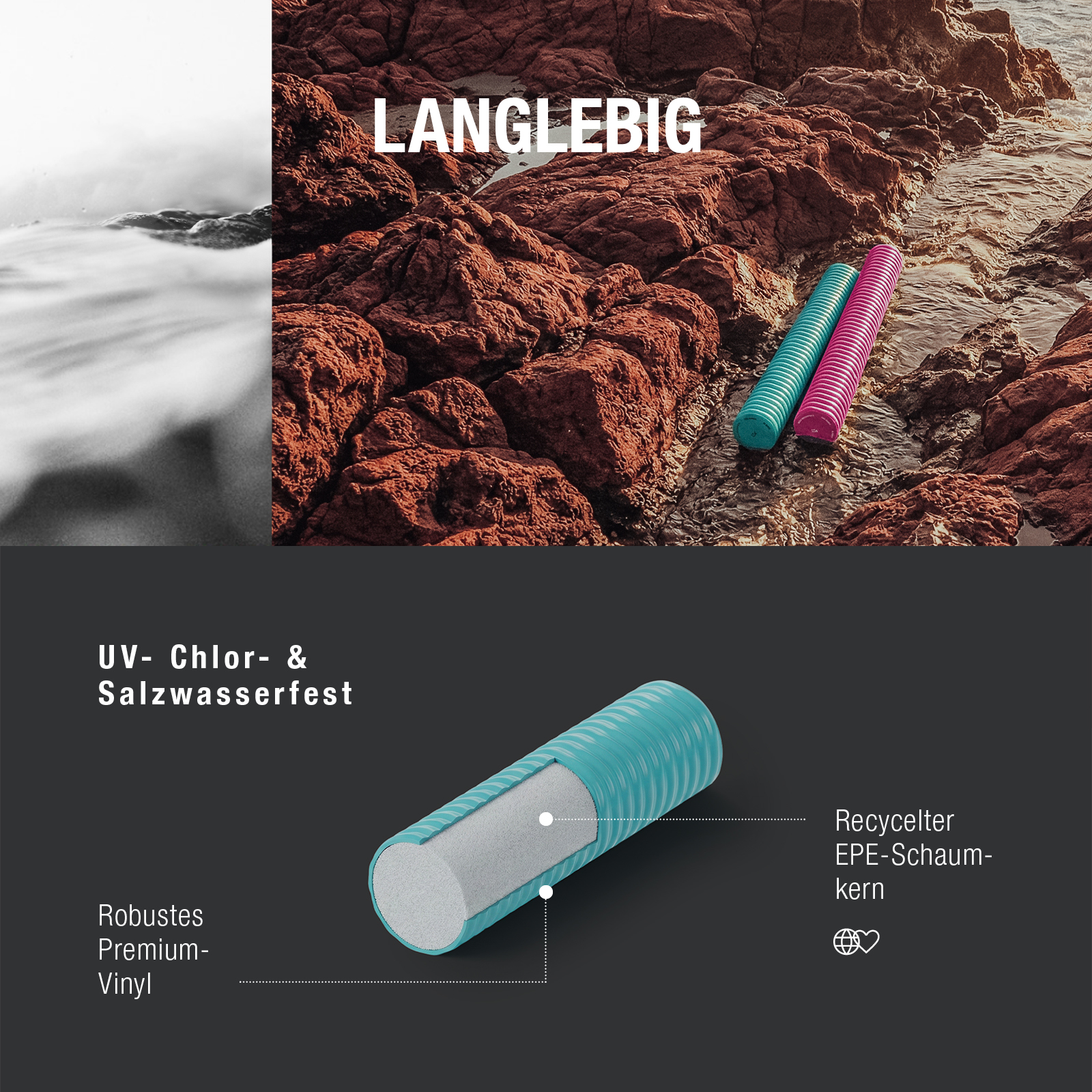 MESLE Schwimmnudel Al Dente Premium Poolnudel Wassernudel Badenudel Schwimmhilfe